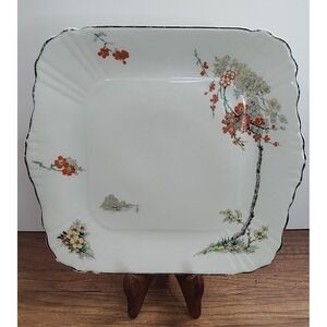 Vintage Myott Staffordshire England Square Plate Platter Poppy Sailboat Rocks